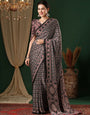 Black New Ajrakh Printed Satin Crepe Saree