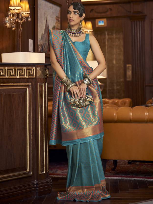 Teal Green Kanjivaram Pure Soft Silk Saree With Blouse