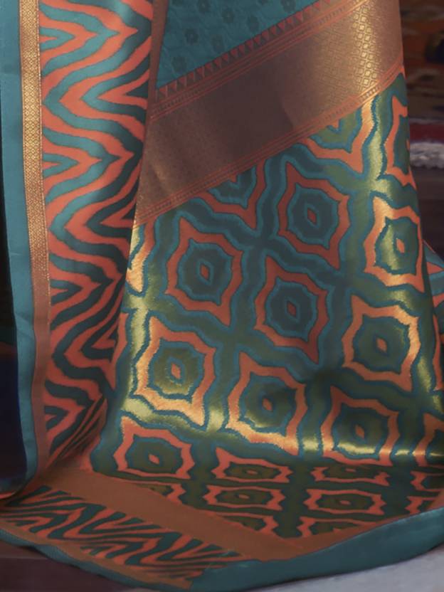 Teal Green Kanjivaram Pure Soft Silk Saree With Blouse