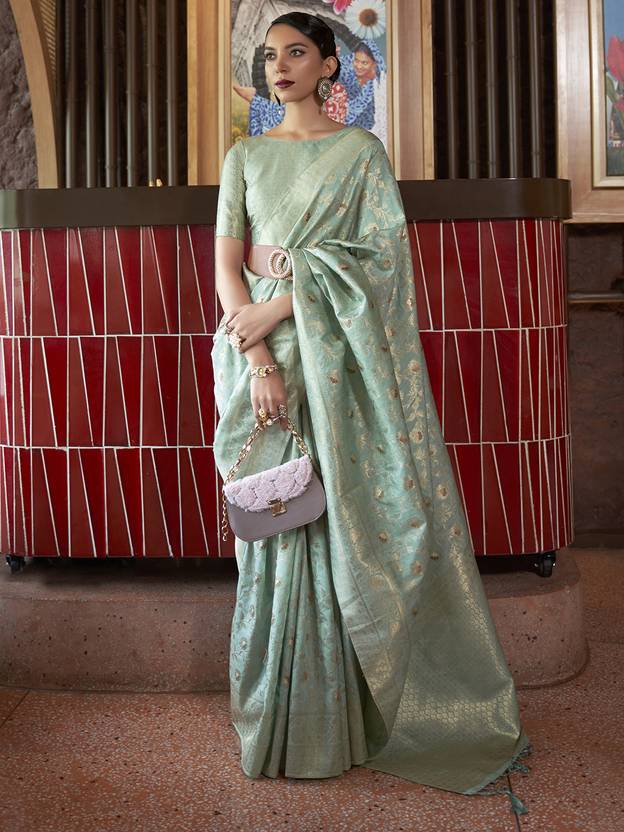 Wonderful Sea Green Soft Banarasi Silk Saree With Mesmerising Blouse Piece