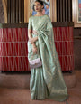 Wonderful Sea Green Soft Banarasi Silk Saree With Mesmerising Blouse Piece