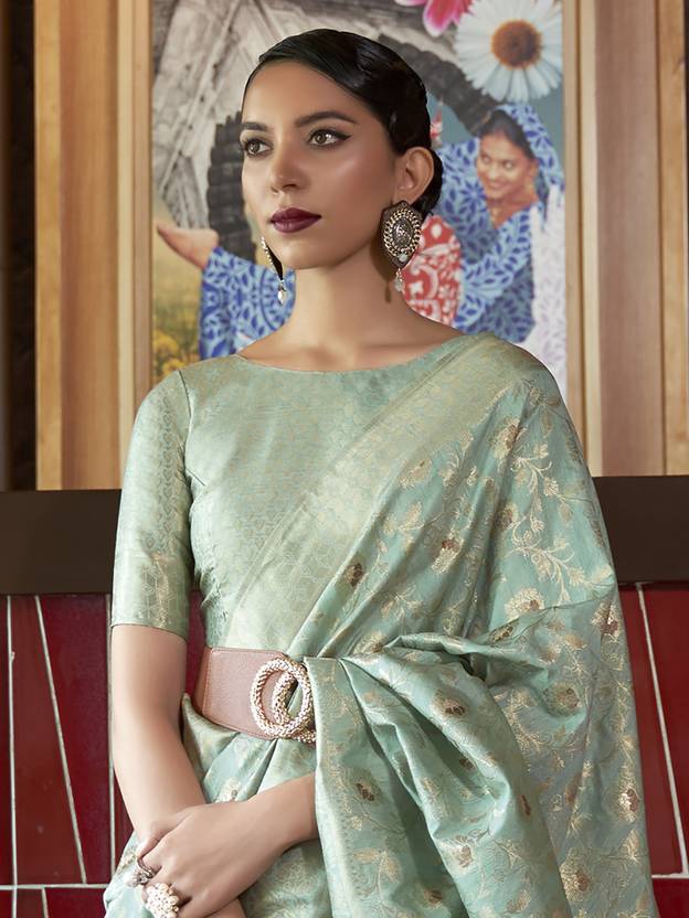 Wonderful Sea Green Soft Banarasi Silk Saree With Mesmerising Blouse Piece
