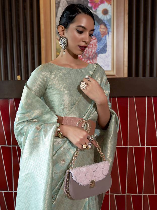 Wonderful Sea Green Soft Banarasi Silk Saree With Mesmerising Blouse Piece