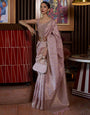 Stylish Light Pink Soft Banarasi Silk Saree With Skinny Blouse Piece