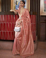 Flaunt Peach Soft Banarasi Silk Saree With Sizzling Blouse Piece