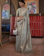Energetic Grey Soft Banarasi Silk Saree With Attractive Blouse Piece