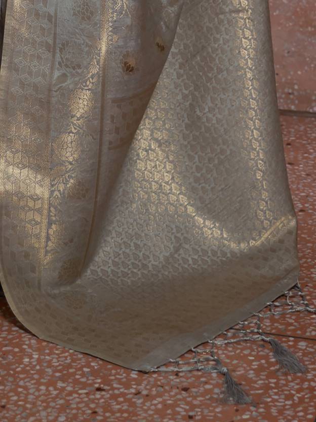 Energetic Grey Soft Banarasi Silk Saree With Attractive Blouse Piece