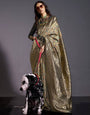 Graphite Banarasi Jamawar Woven Soft Silk Saree