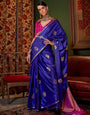 Prussian Blue Handloom Woven Banarasi Satin Silk Blend Saree