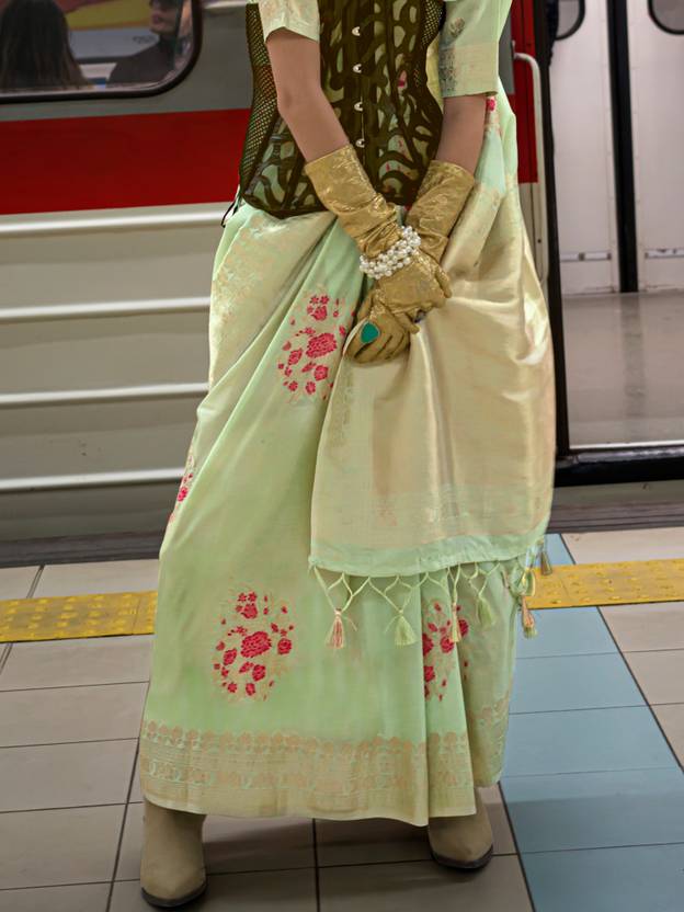 Sage Green Handloom Katan Silk Saree