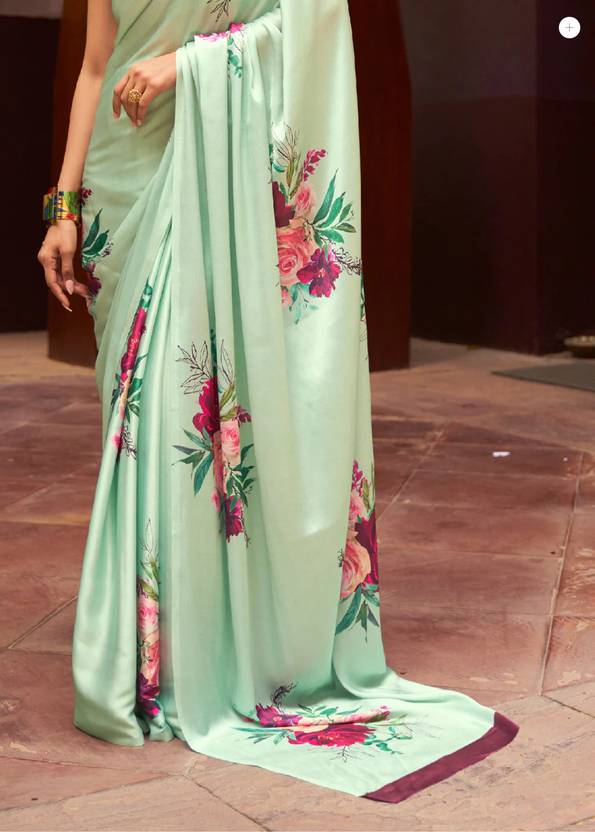 Pistachio Digital Printed Satin Silk Saree