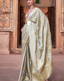 Cream Satin Silk Saree With Tassels