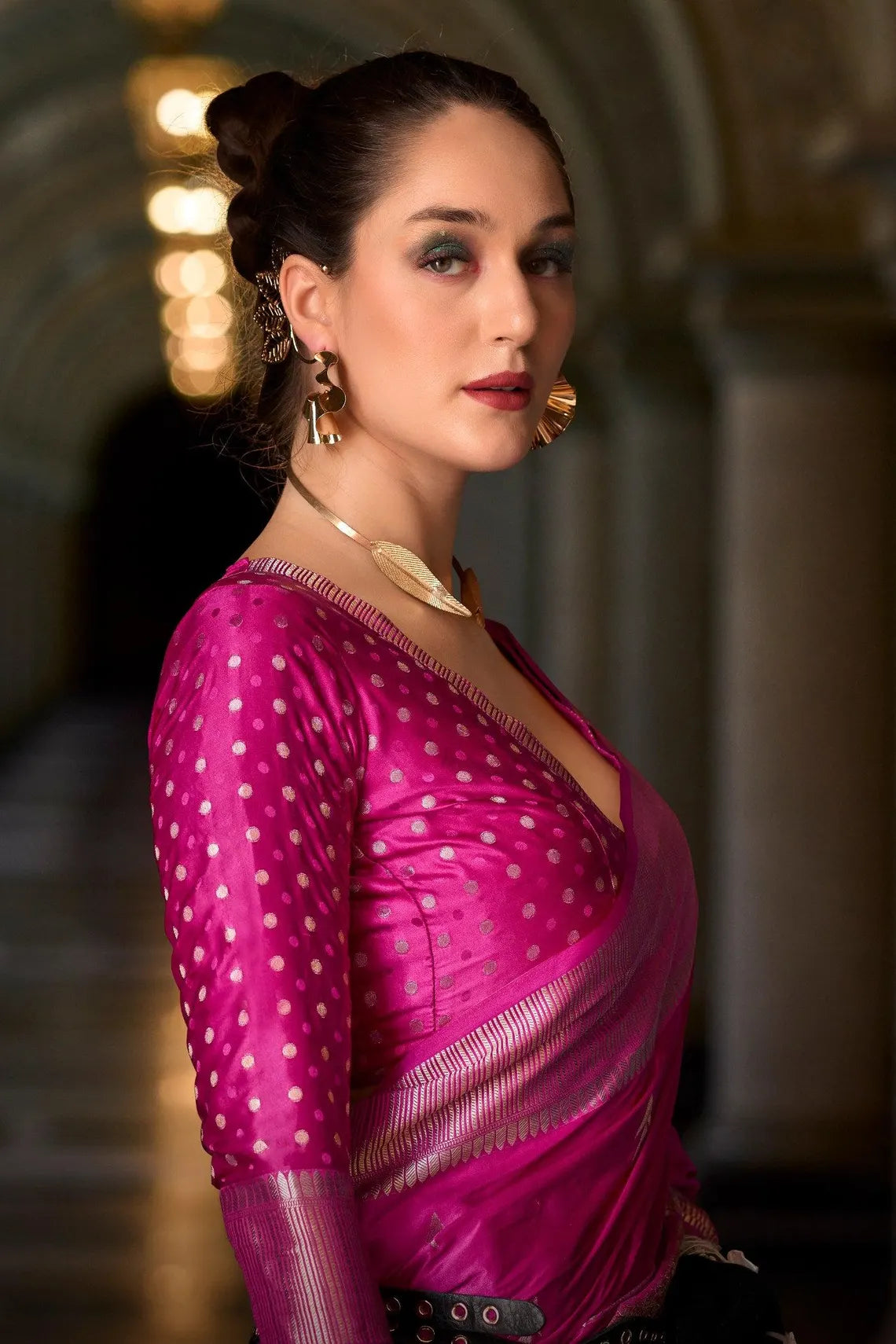 Serene Dark Pink Pure Satin Crepe Silk Saree