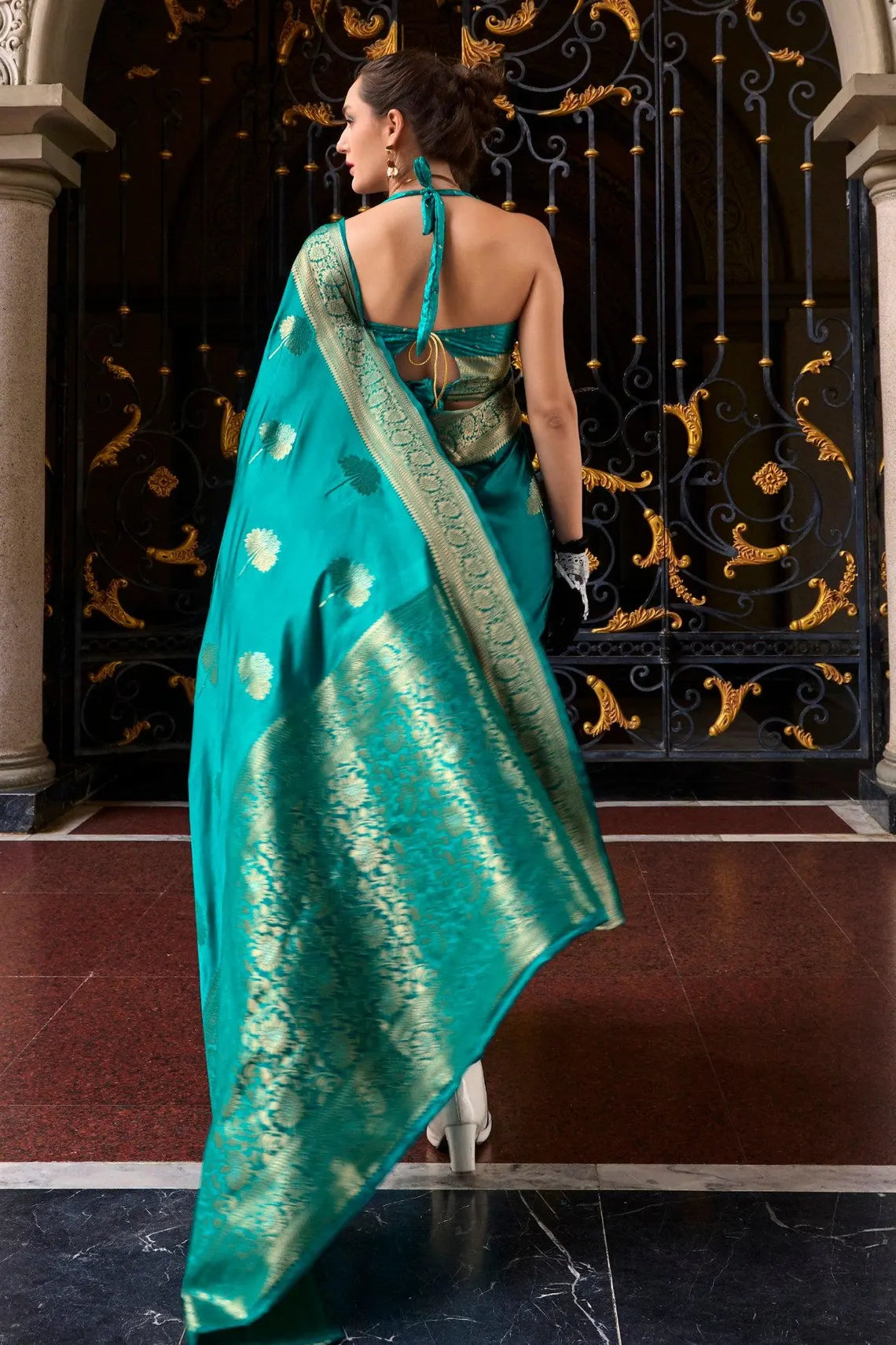 Pure Sky Blue Pure Satin Crepe Silk Saree