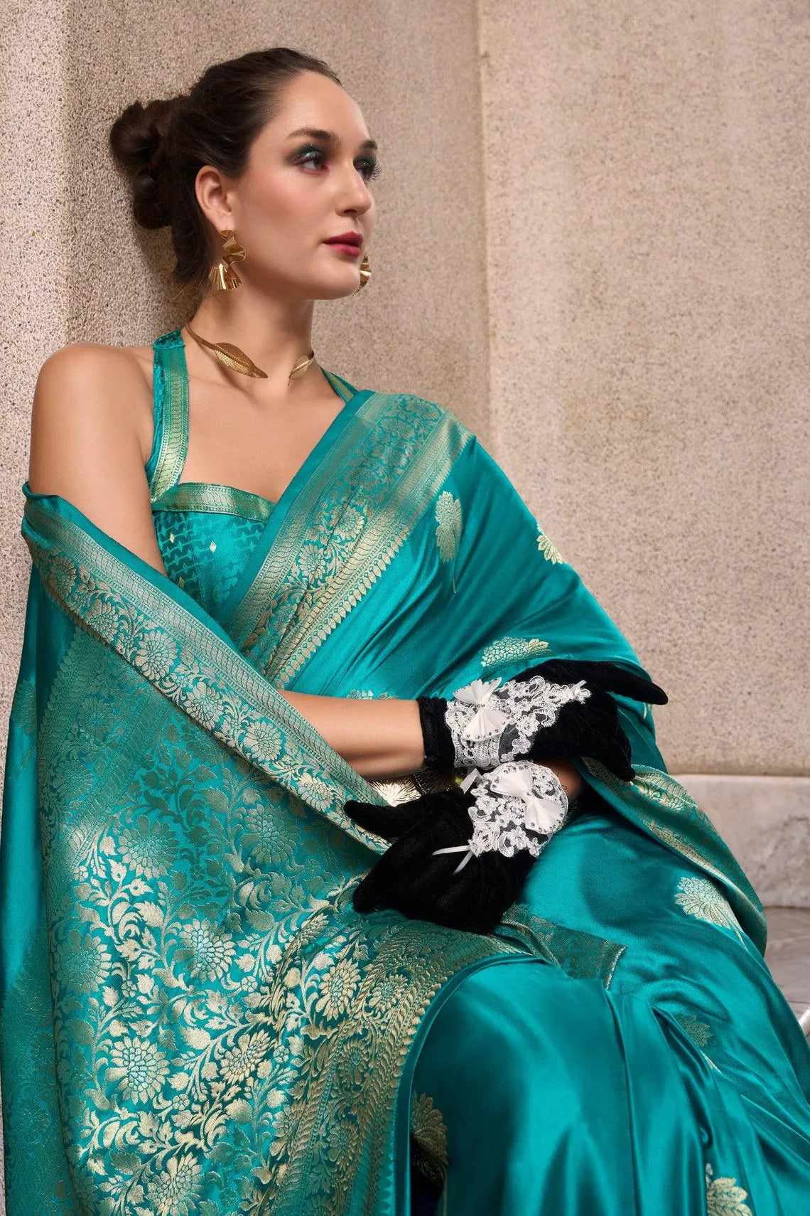 Pure Sky Blue Pure Satin Crepe Silk Saree