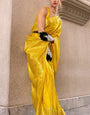 Deluxe Yellow Pure Satin Crepe Silk Saree