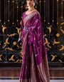 Elegant Dark Purple Pure Satin Crepe Silk Saree