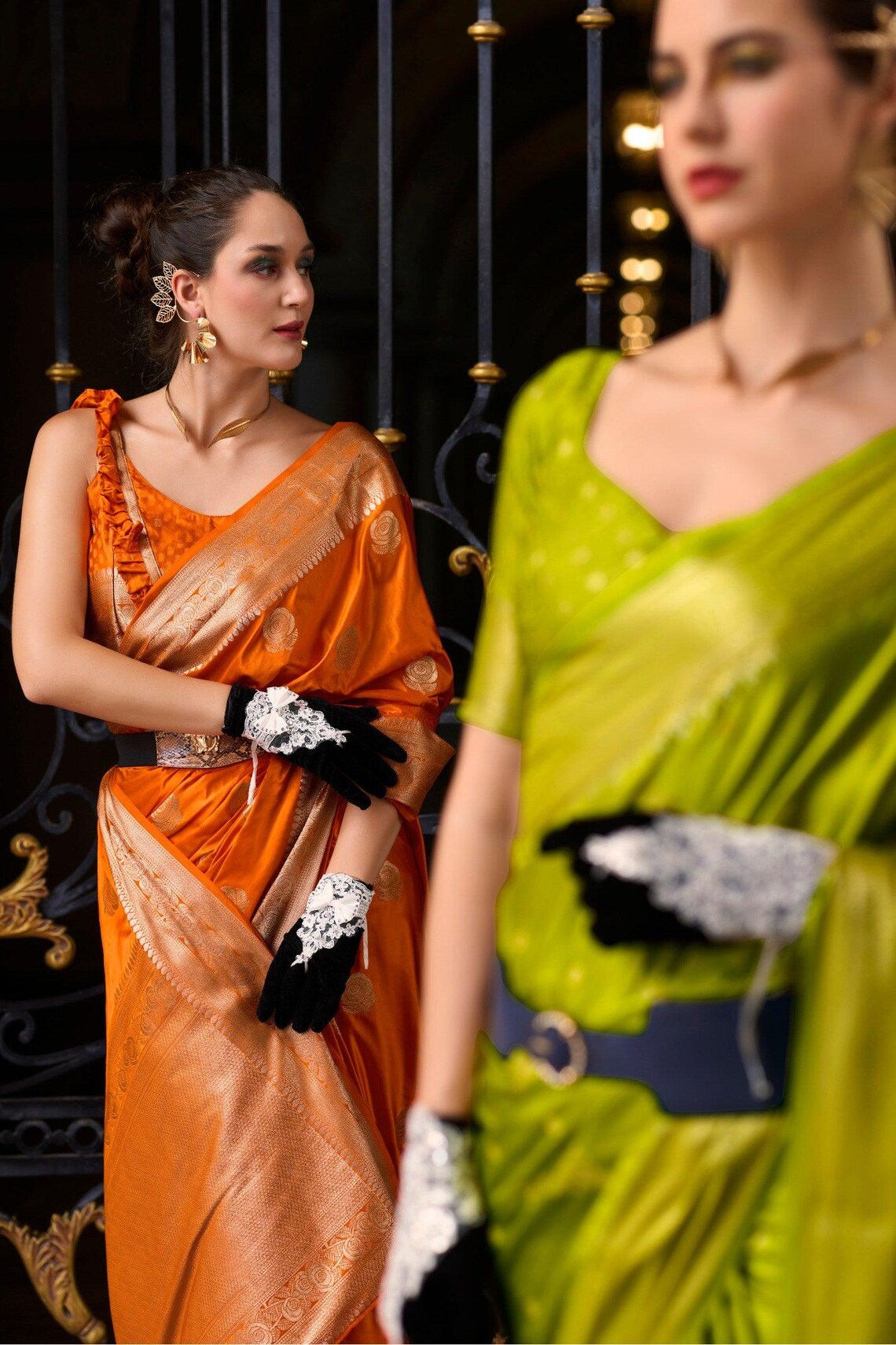 Radiant Green Pure Satin Crepe Silk Saree