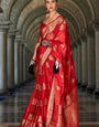 Luxury Red Pure Satin Crepe Silk Saree