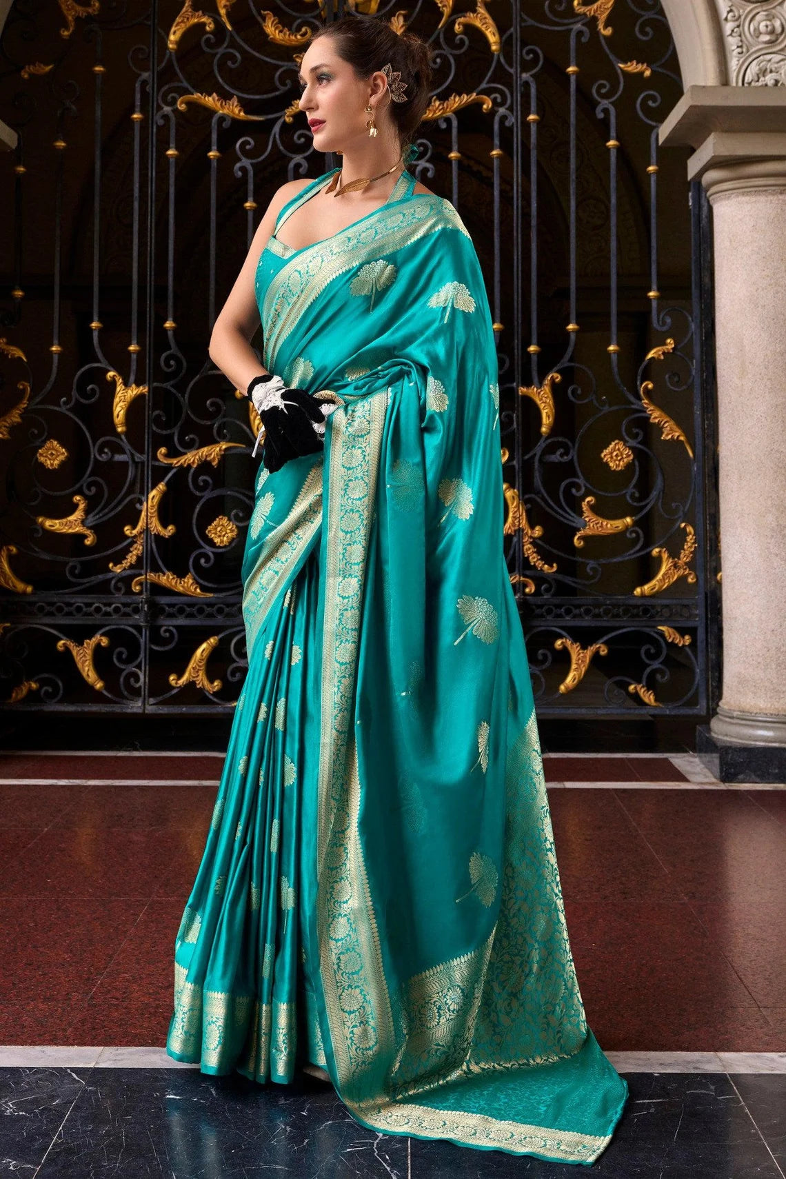 Pure Sky Blue Pure Satin Crepe Silk Saree