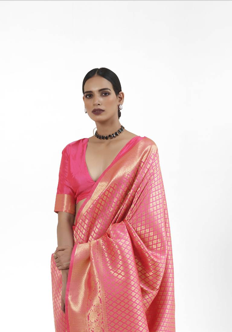 Peach Zari Woven Kanjivaram Silk Saree