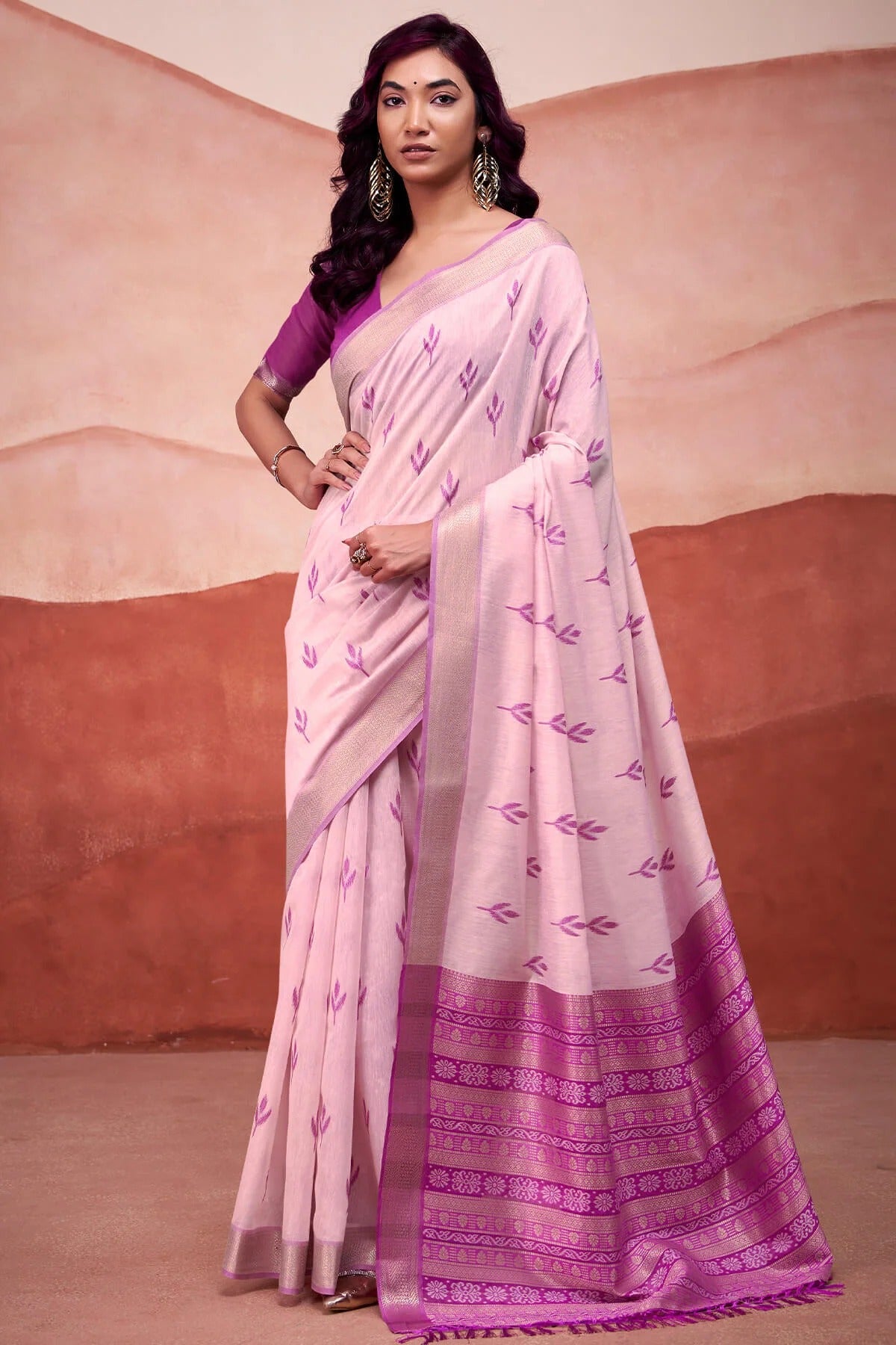 Illusion Purple Woven Design Zari Pure Cotton Saree With Blouse