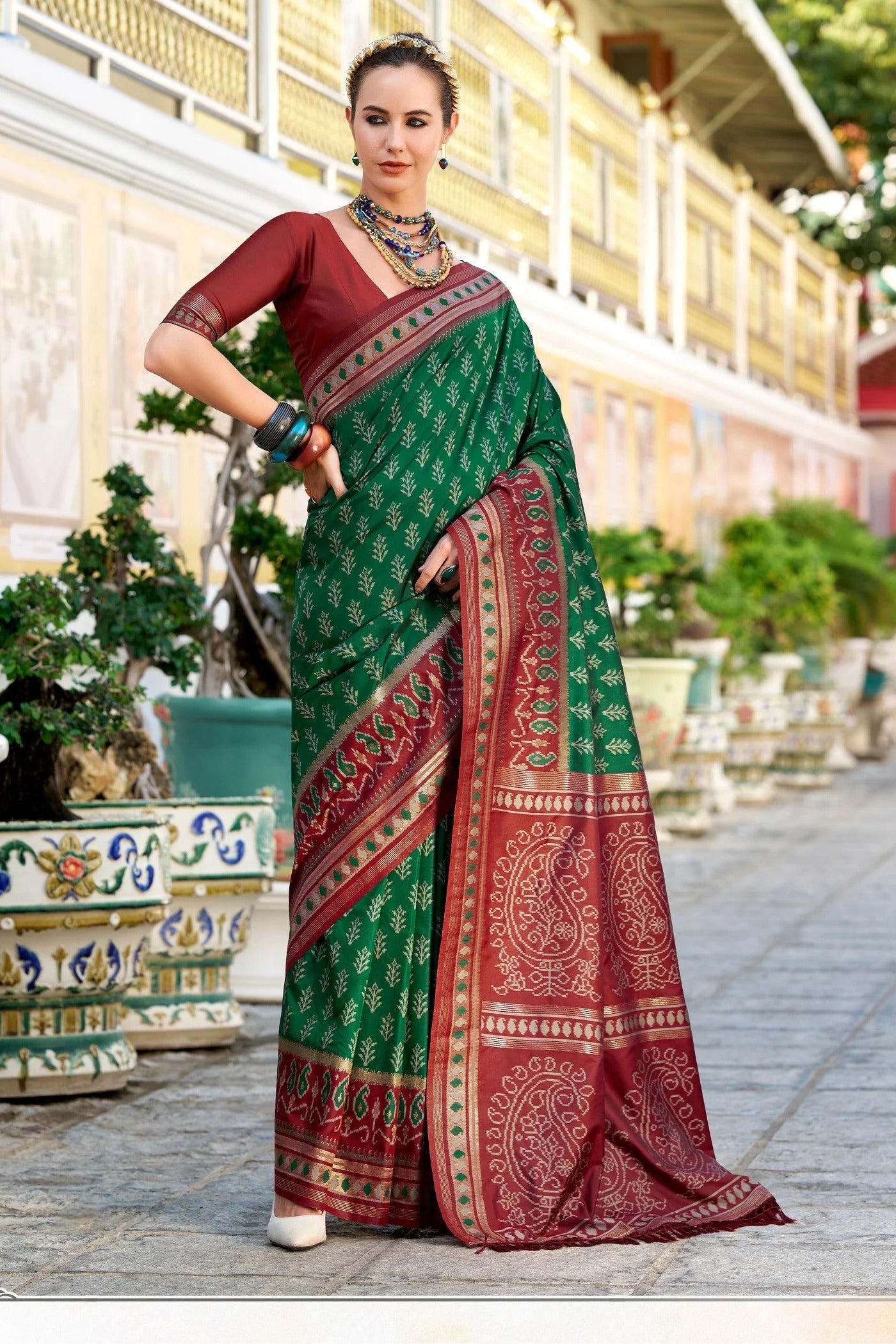 Lim Green Soft Woven Banarasi Ikkat Silk Saree