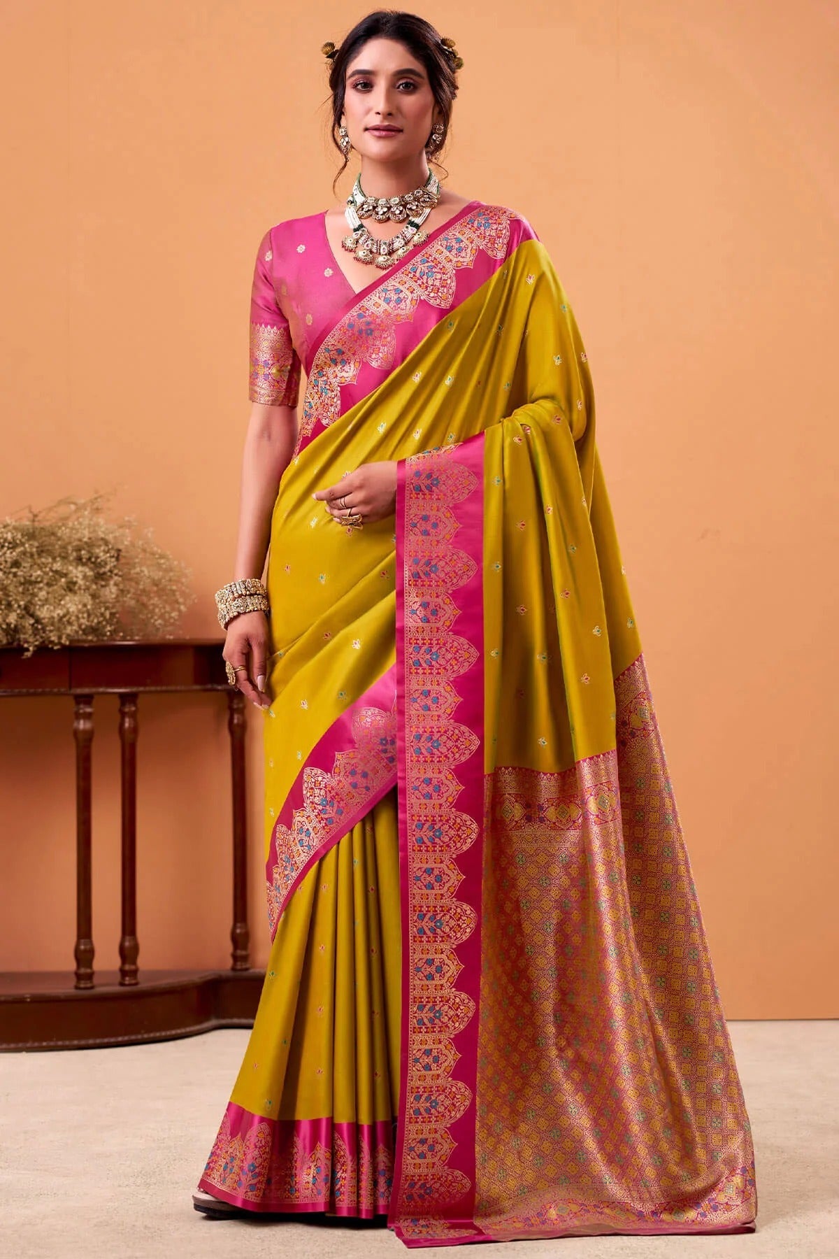 Mint Green Woven Banarasi Satin Soft Silk Saree