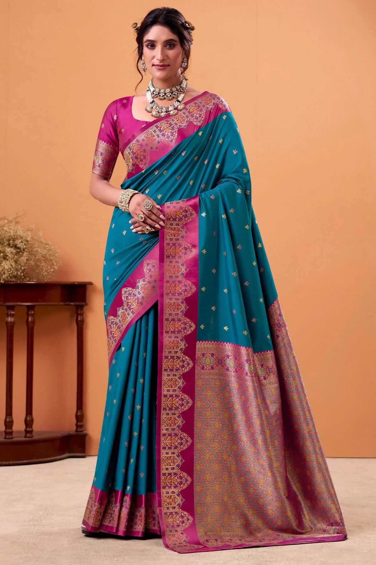 Peacock Woven Banarasi Satin Soft Silk Saree