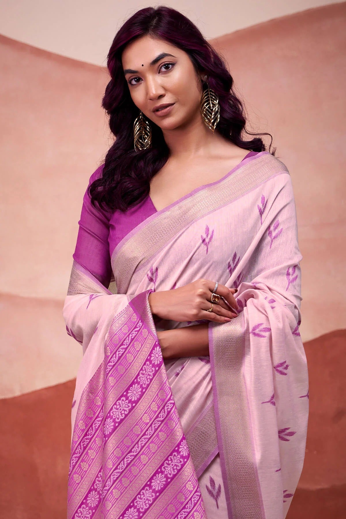 Illusion Purple Woven Design Zari Pure Cotton Saree With Blouse
