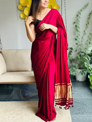 Maroon Plain Pure Modal Silk Saree With Zari Pallu Natural dyeing Saree