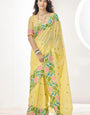 Light Yellow Pure Soft Linen Silk Printed Saree