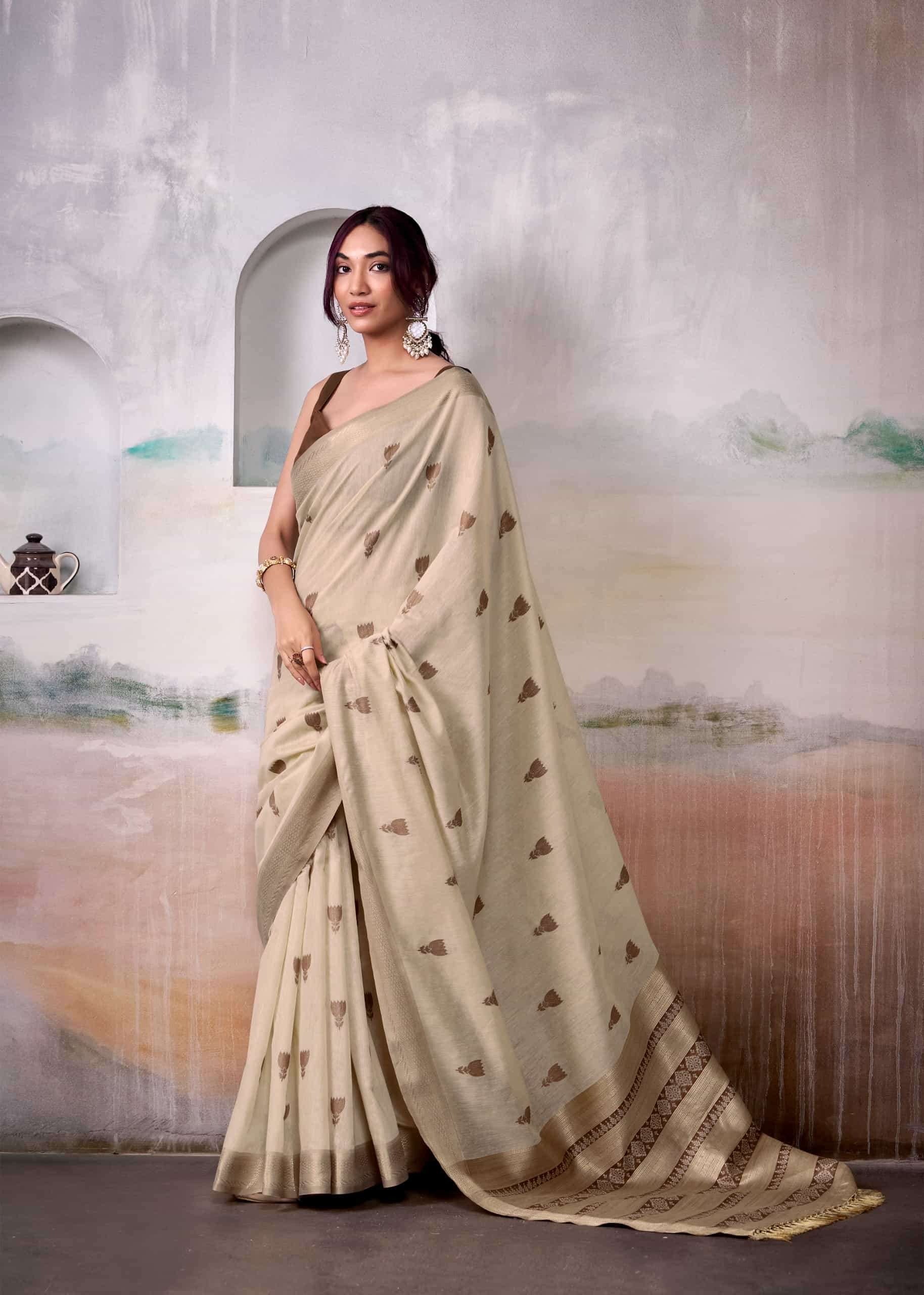 Luxor Golden Woven Design Zari Pure Cotton Saree With Blouse