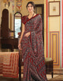 Dark Red New Ajrakh Printed Satin Crepe Saree
