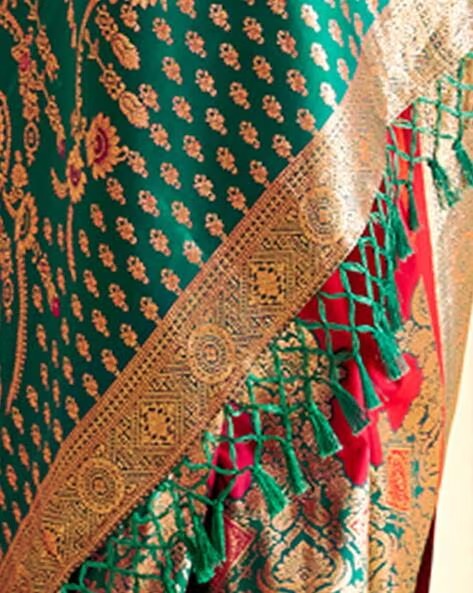 Fuchsia Pink Shade Silk Woven Zari Work Broad Border Saree