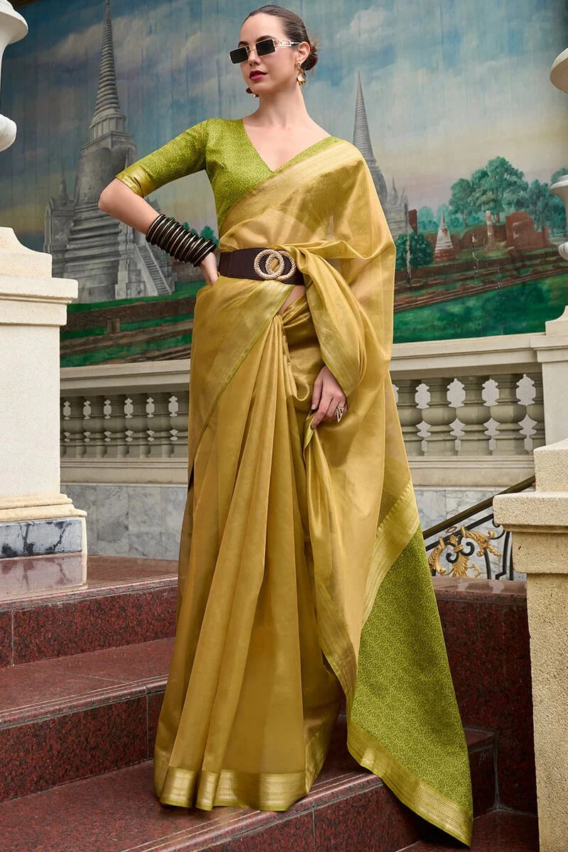 Nature Green Handloom Tissue Soft Saree