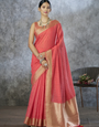 Rose Red Handloom Woven Linen Soft Silk Saree