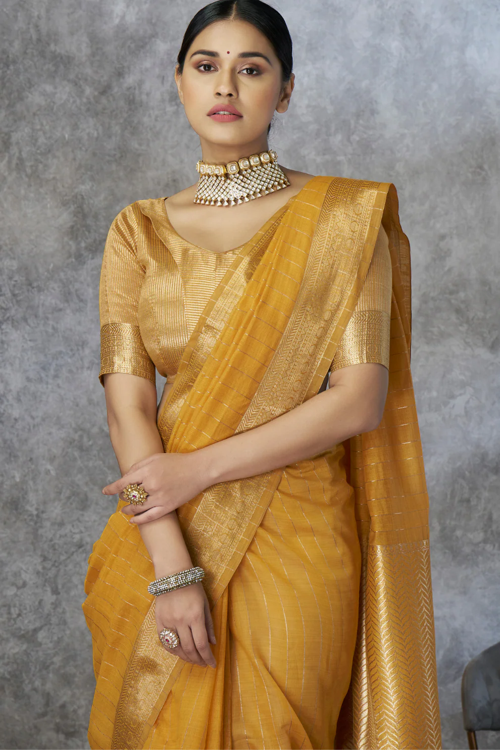 Musturd Handloom Woven Linen Soft Silk Saree