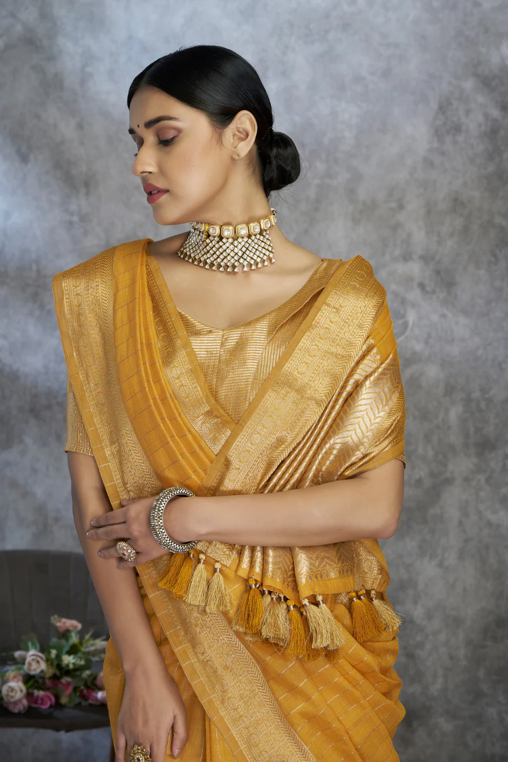 Musturd Handloom Woven Linen Soft Silk Saree