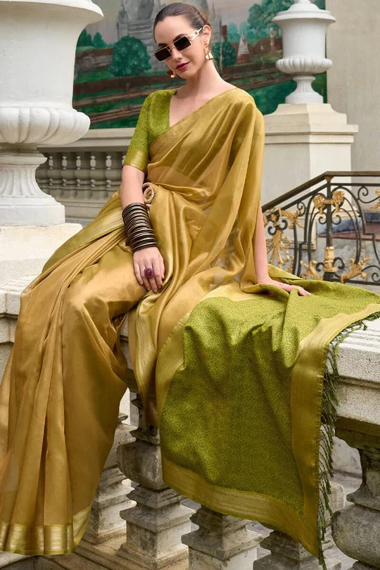 Nature Green Handloom Tissue Soft Saree