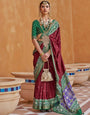 Maroon Printed Patola Handloom Soft Silk Saree