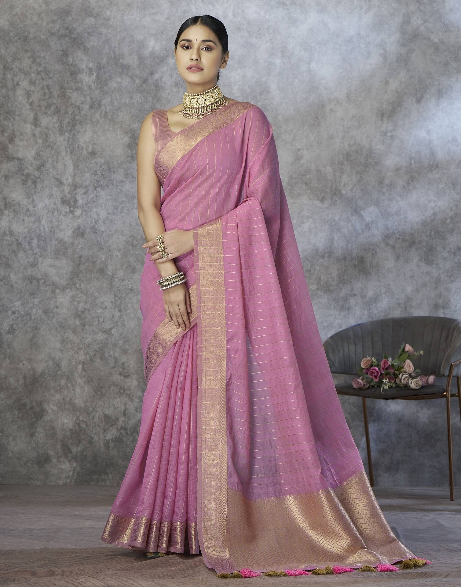 Light Pink Handloom Woven Linen Soft Silk Saree