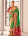 Forest Green Shade Silk Woven Zari Work Broad Border Saree