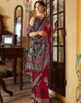 Red New Ajrakh Printed Satin Crepe Saree
