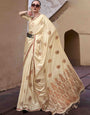 Timeless Cream Woven Satin Soft Silk Saree With Zari Weaving