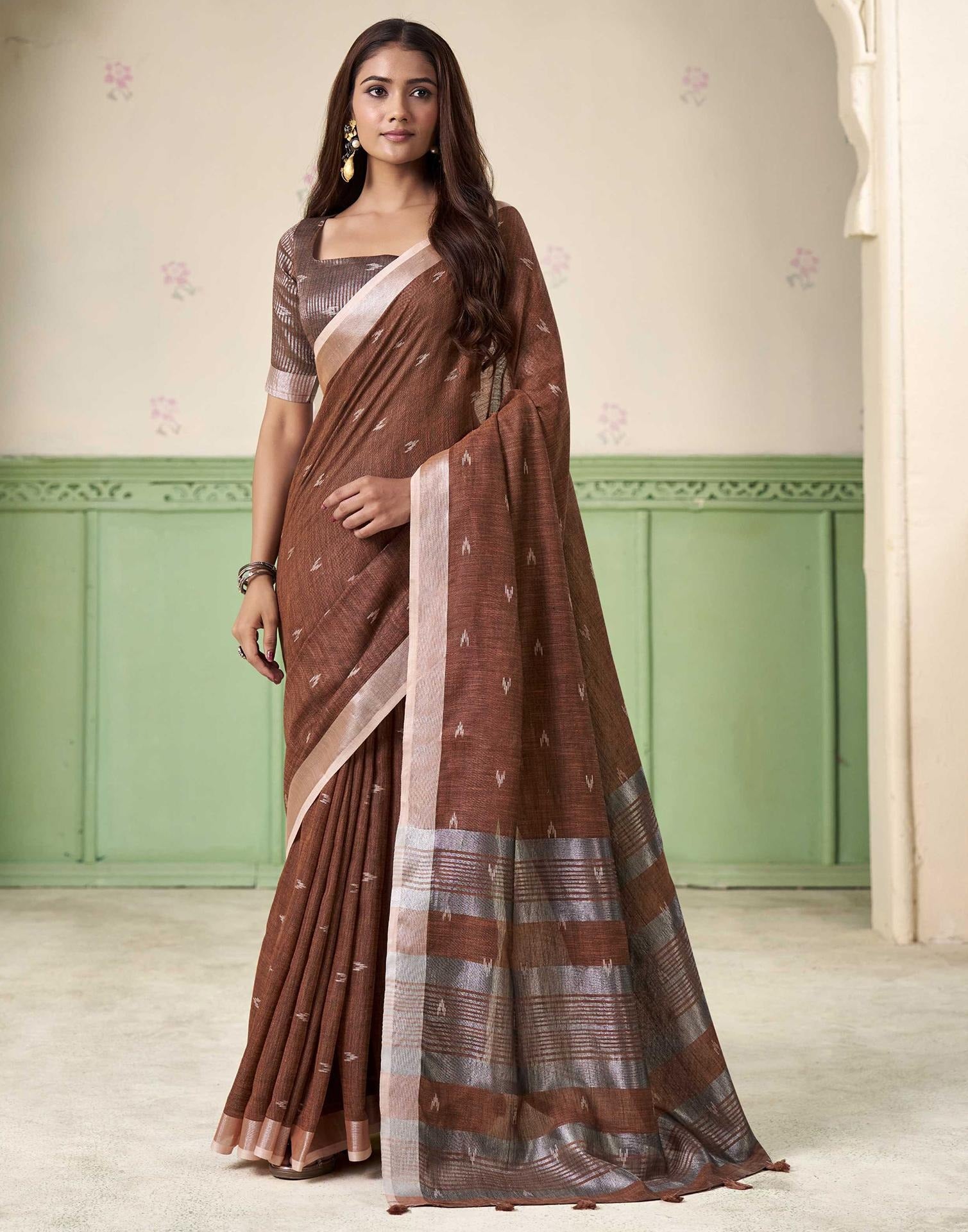 Coca Brown Casual Linen Silk Saree