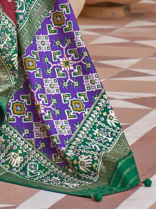 Maroon Printed Patola Handloom Soft Silk Saree