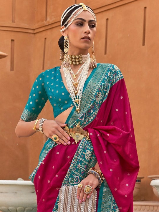 Knockout Pink Printed Patola Handloom Soft Silk Saree