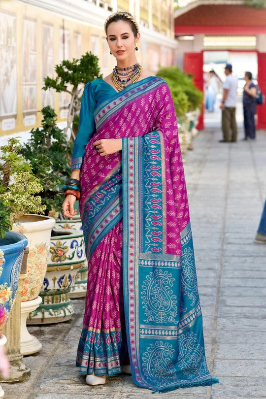 Columbine Purple Soft Woven Banarasi Ikkat Silk Saree