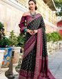Raven Black Soft Woven Banarasi Ikkat Silk Saree